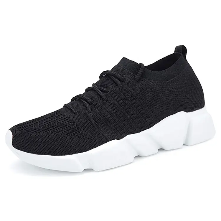China New Fashion Style Women Lace-up Sneakers Knitted Fabric Lightweight Casual Shoes for Men